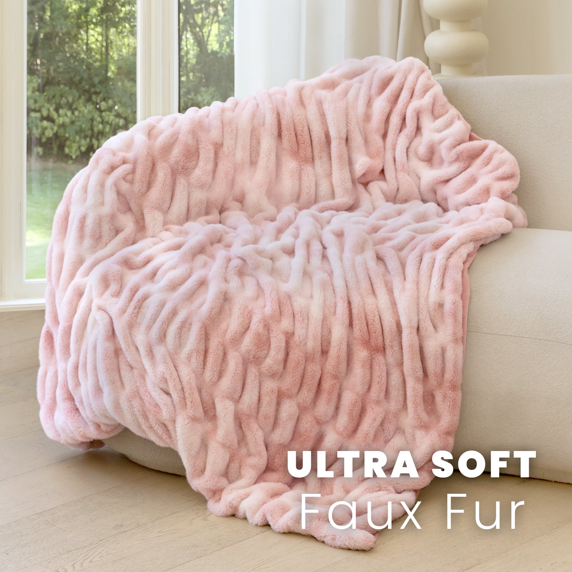 Blunique Faux Rabbit Fur Blankets and Throws Soft Cozy Throw Blanket Home Decor for Couch, Bed, Travel, 50x60 in,Pink