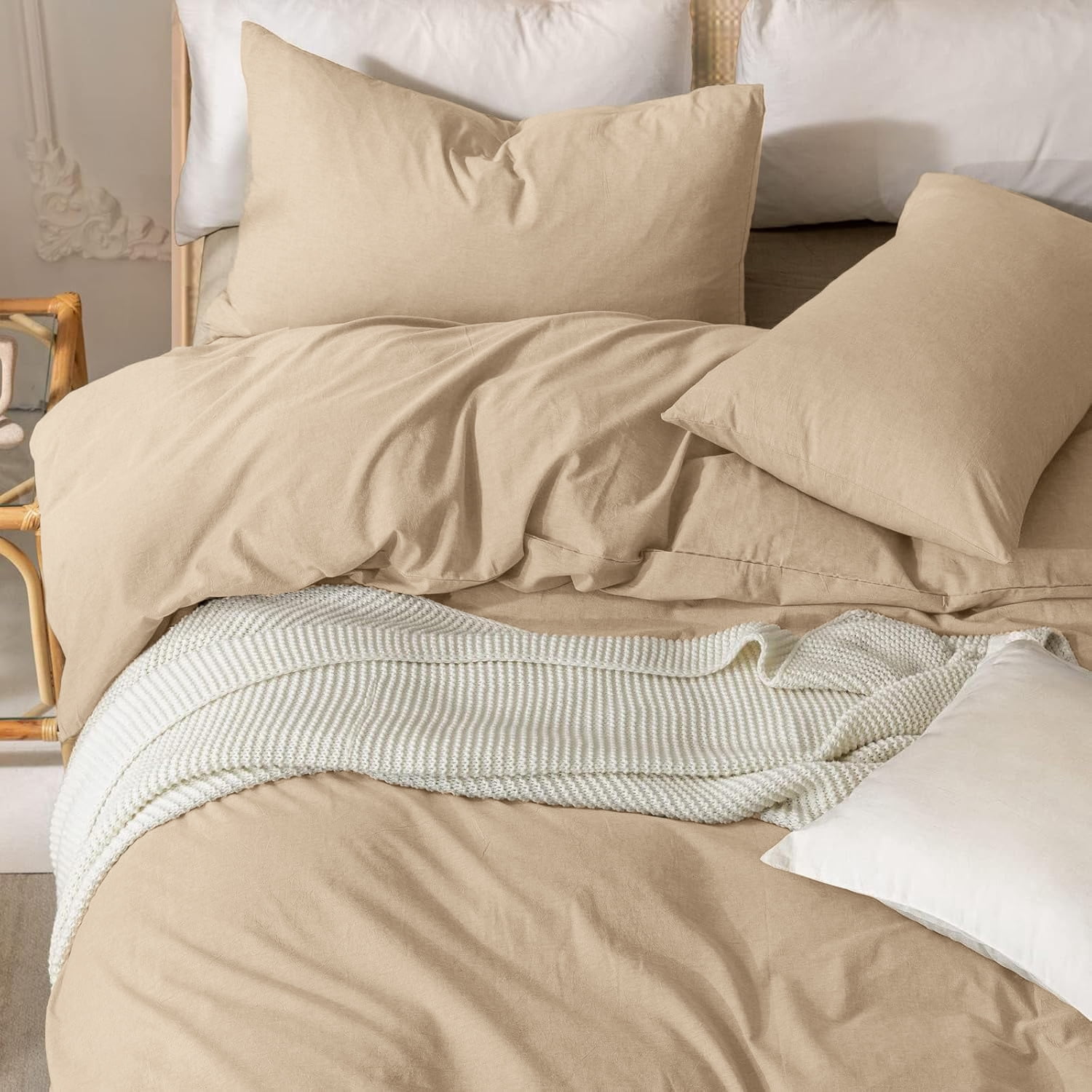 JOLUSERE 100% Organic Yarn-Dyed Cotton Duvet Cover King Set, 3 Pieces Cotton Bedding Duvet Cover,Ultra Soft & Fade Resistant,Khaki