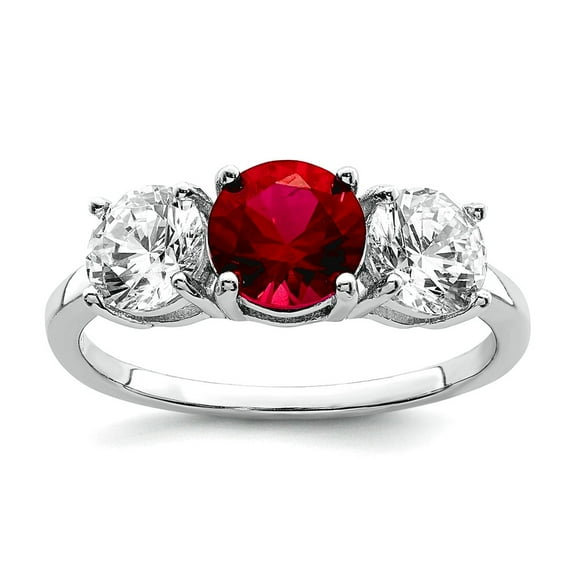 925 Sterling Silver Rhodium Plated Created Corundum and Cubic Zirconia 3 Stone Ring Size 6 1.57mm Wide Ring for Women