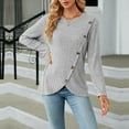 thumbnail image 3 of Lohuatrd Women Fall Winter Sweater Button Decor Round Neck Long Sleeve Thick Warm Asymmetric Hem Knitted Elastic Pullover Soft Striped Texture Lady Sweater, 3 of 8