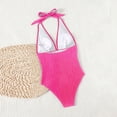 thumbnail image 4 of UTSJKR Womens Tie Halter One Piece Swimsuits Trendy Low Cut Padded Ribbed Bathing Suits Slimming Surfing Monokini Swimwear Hot Pink S, 4 of 5