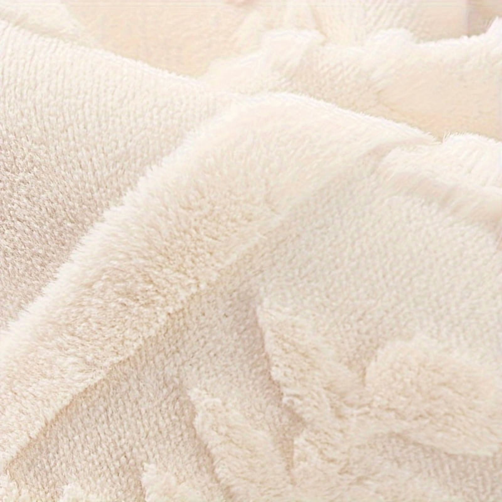 1pc Thick Faux Rabbit Fur Winter Warm Sofa Cover - Elegant Beige Floral & Leaf Pattern, Pet-Friendly Non-Slip Couch Protector for 1-4 Seater Sofas, Modern Style for Living Room, Bedroom, Office Decor