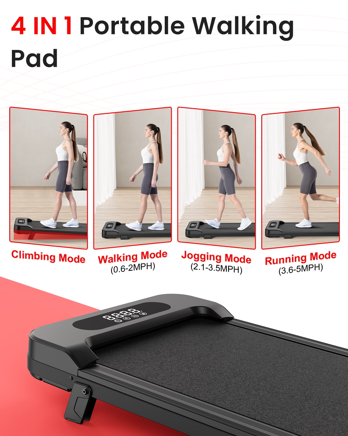 AQUVII Incline Walking Pad, 4 in 1 Under Desk Treadmill with Remote Control and LED Display, Compact Treadmill for Home & Office, Black