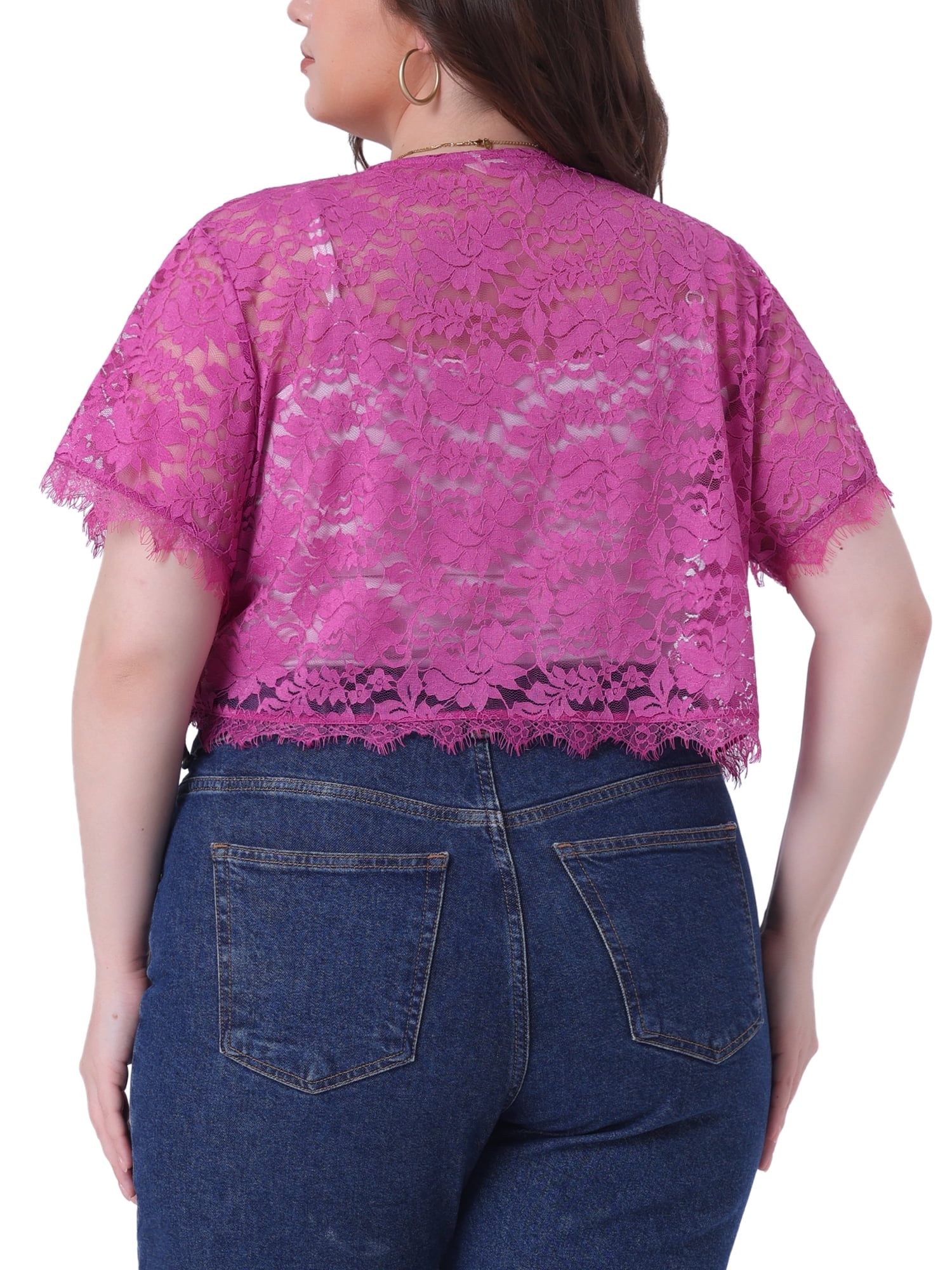 DARING DIVA Plus Size Sheer Shrug Floral Lace Shrugs Tops 1X Hot Pink
