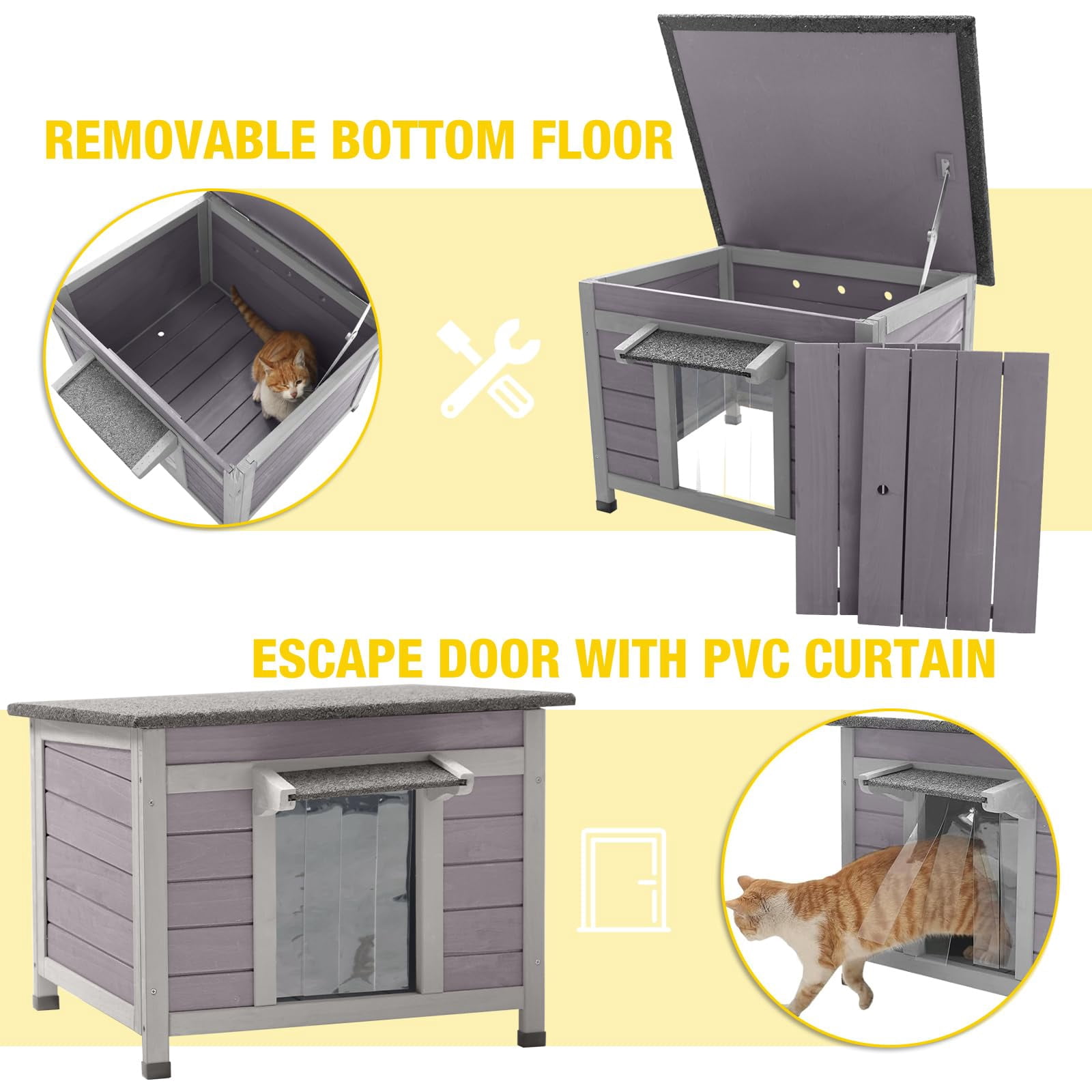 AIVITUVIN Heated Cat House for Outdoor Cats with Insulated Liner for Winter, Temperature Control Cat Cage, Indoor Kitty Shelter with Heating Pad