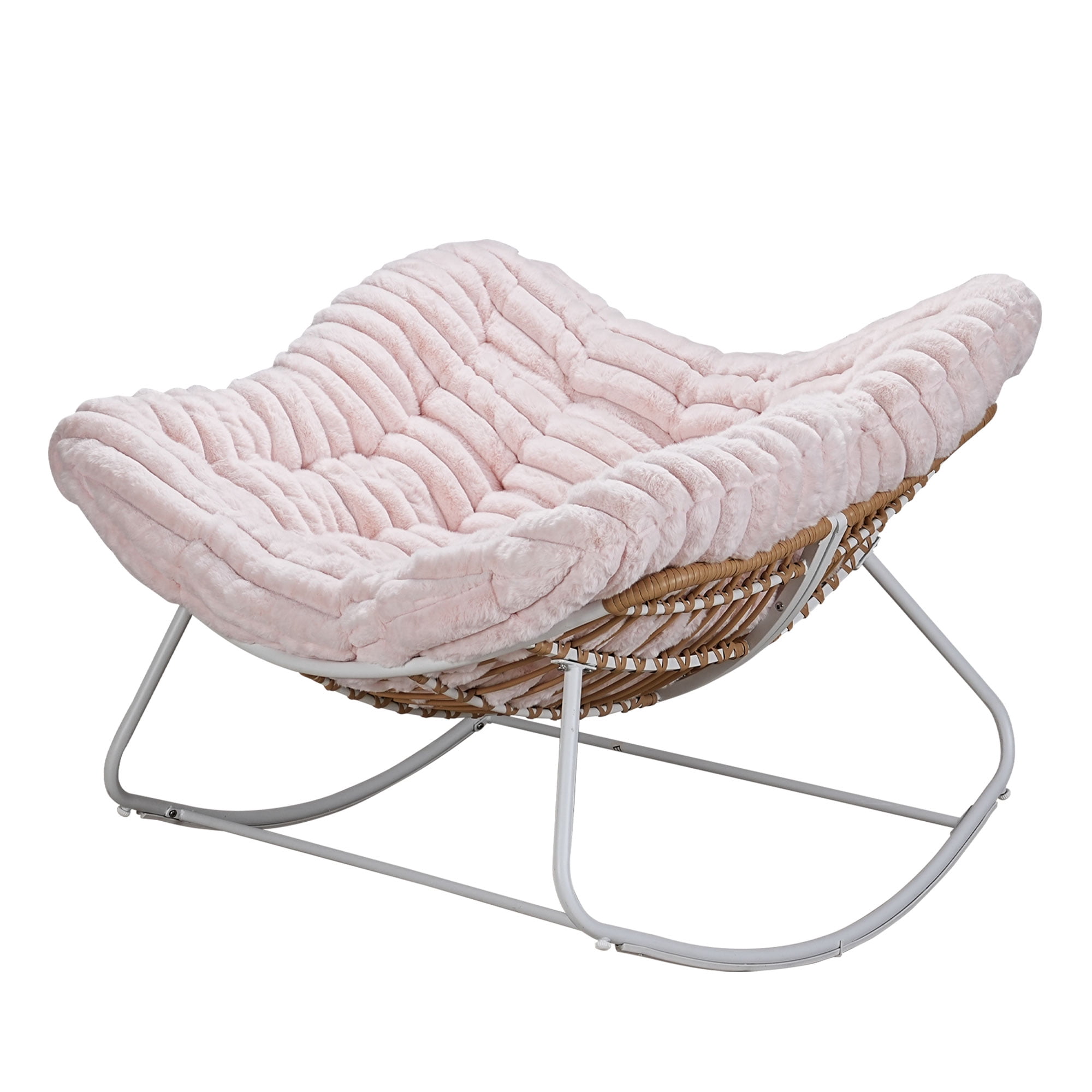 Large Papasan Rocking Chair 42"W x 44"D x 34"H - Heavy Duty Steel Frame with E-Coating, Handwoven PE Rattan, 4.9" Thick Plush Cushion