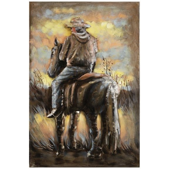 Empire Art Direct Cowboy Hand Painted 3D Metal Wall Art, 24" x 16" x 1.6", Ready to Hang