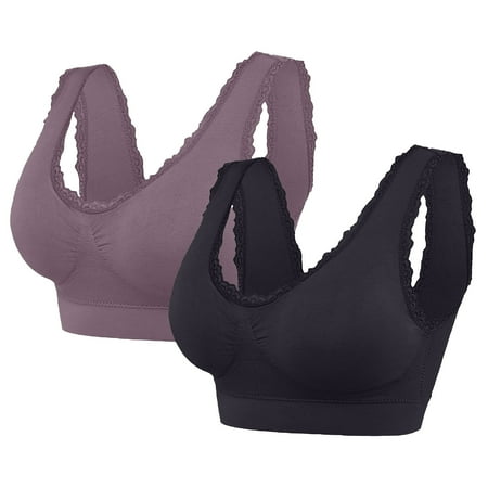 Tao Tao Womans Wireless Breathable Gathering Sports Bra Traceless Comfortable No Steel Ring Vest Everyday Sleep Bras 2 PCS Gray XL