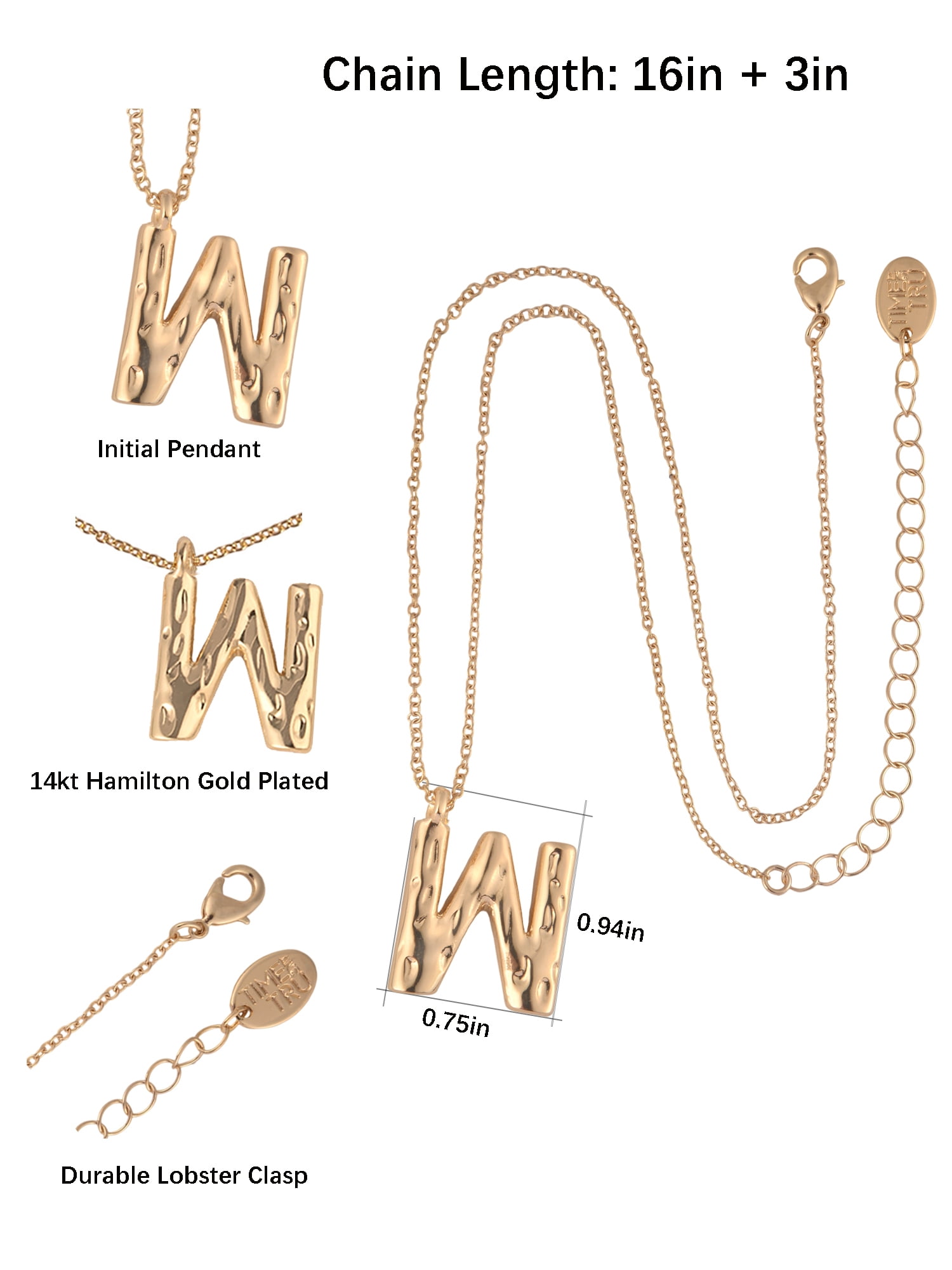 Time and Tru Goldtone Hammered Initial "W" Pendant Necklace