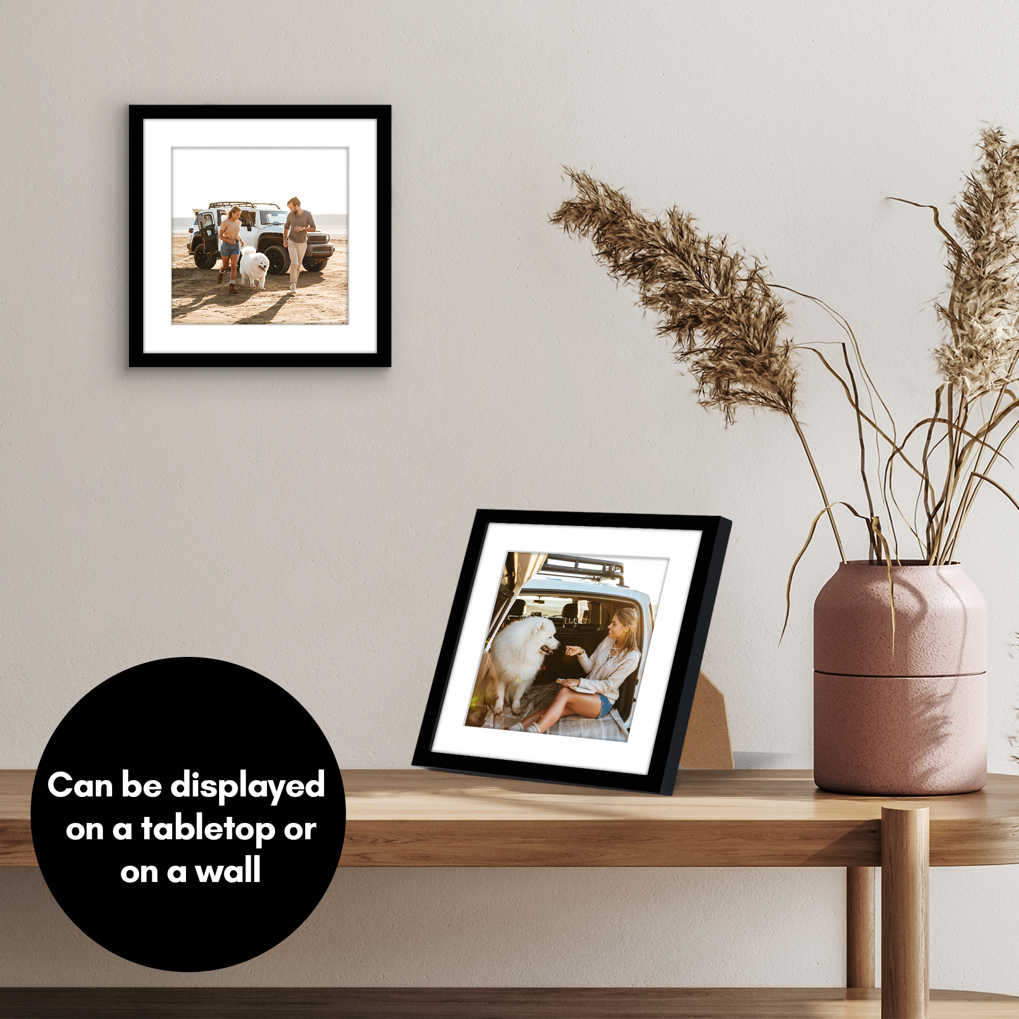 Americanflat 8x8 Picture Frame with Shatter-Resistant Glass with 6x6 Mat 2 Pack Display Photo Square - Black