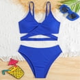 thumbnail image 4 of RXMEKW Girl's Solid Color V Neck Tops Swimsuit Shorts Split Swimsuit Bikini Set, 4 of 8