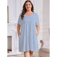 thumbnail image 3 of Plus Size Nightgowns for Women Floral Print Short Sleeve Nightshirts Knee Length Sleepshirt Sleepwear with Pockets, 3 of 6