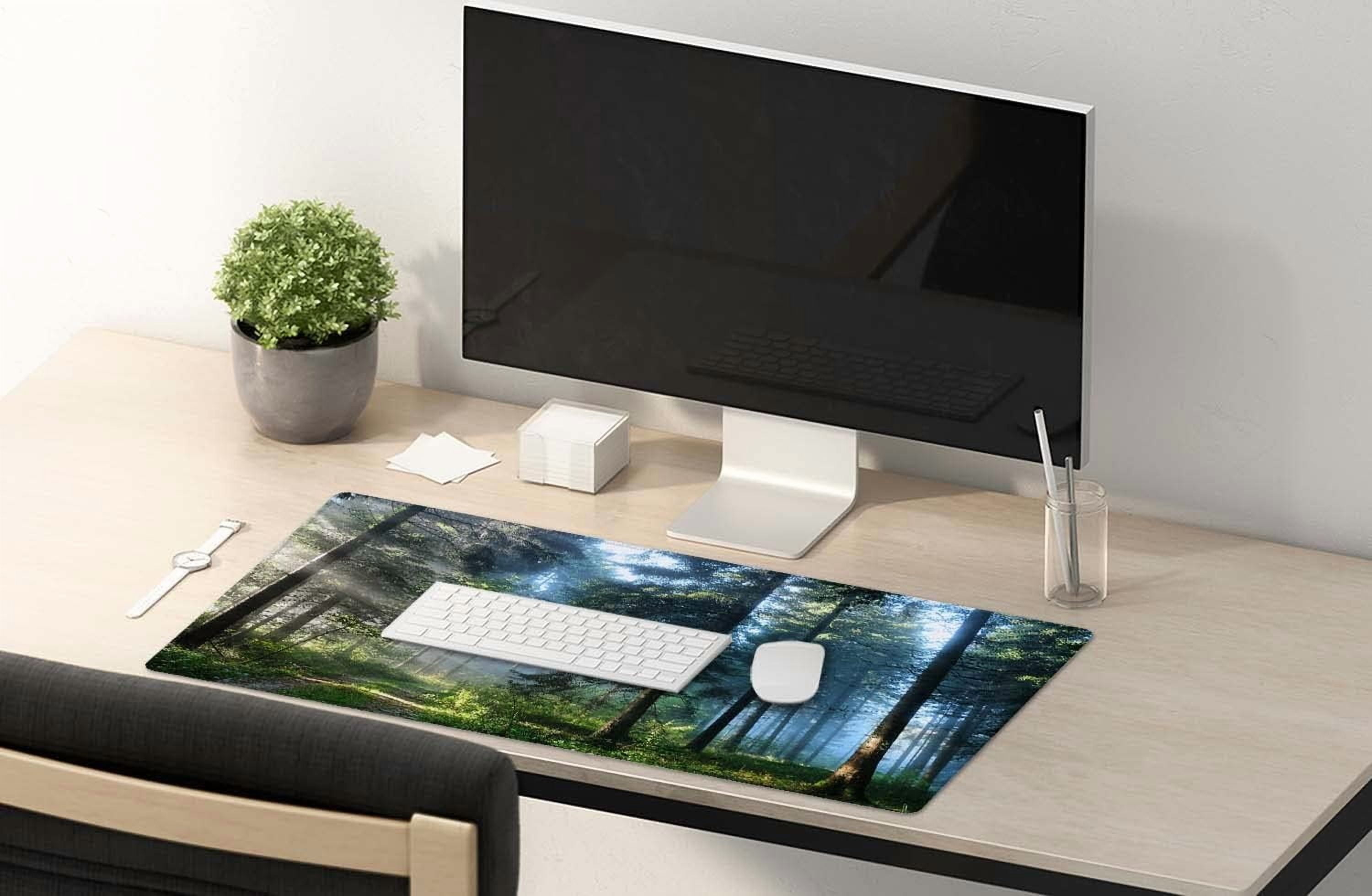 Extended Gaming Mouse Pad XXL ArtSo Large Keyboard Mat Long Mousepad Desk Decor Writing Pad Non Slip Rubber Base Stitched Edges for Work, Game, Office, Home, 35.4" x 15.7", Forest Morning
