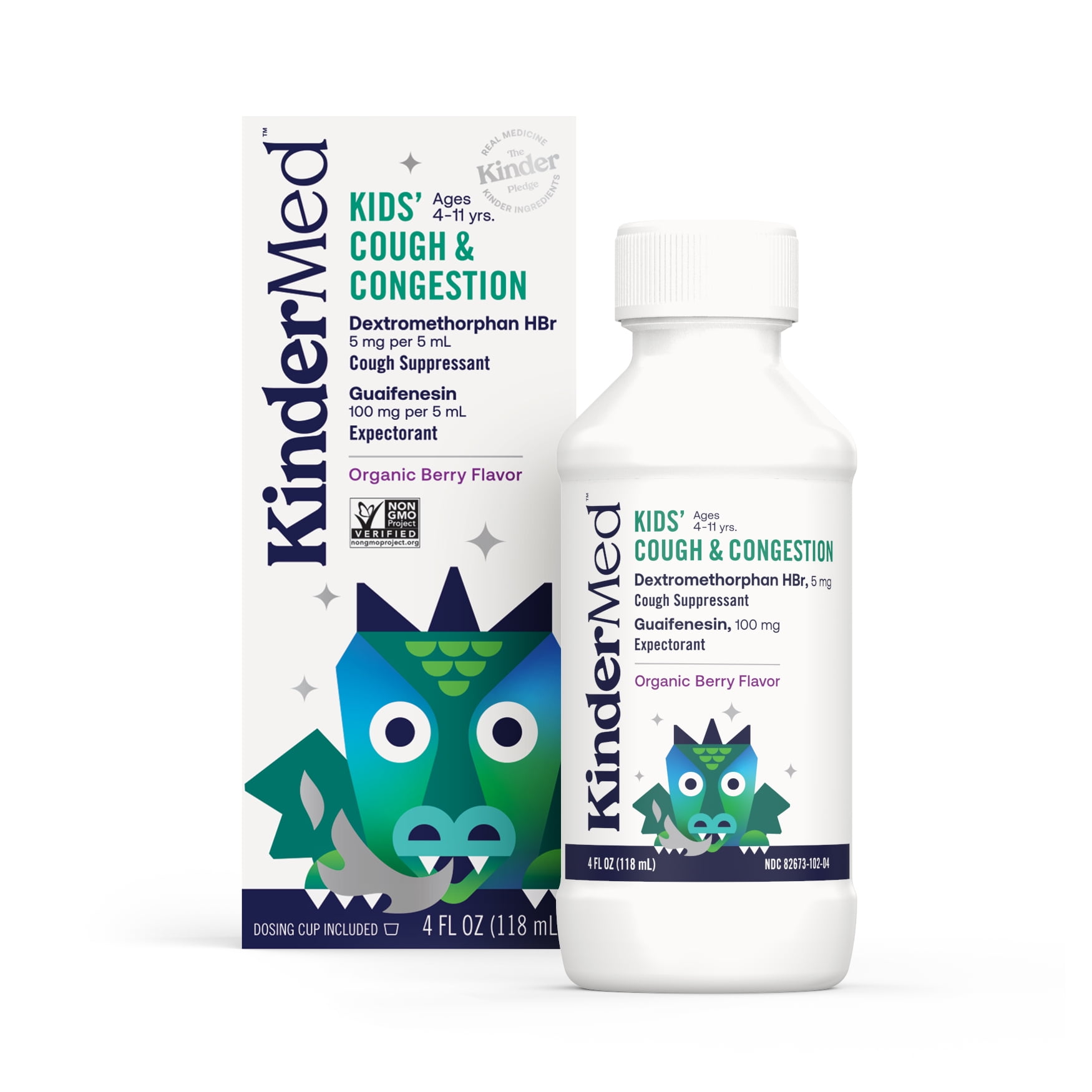 KinderMed Kids Cough and Congestion, Oral Suspension, Organic Berry Flavor, 4 oz (118 mL)
