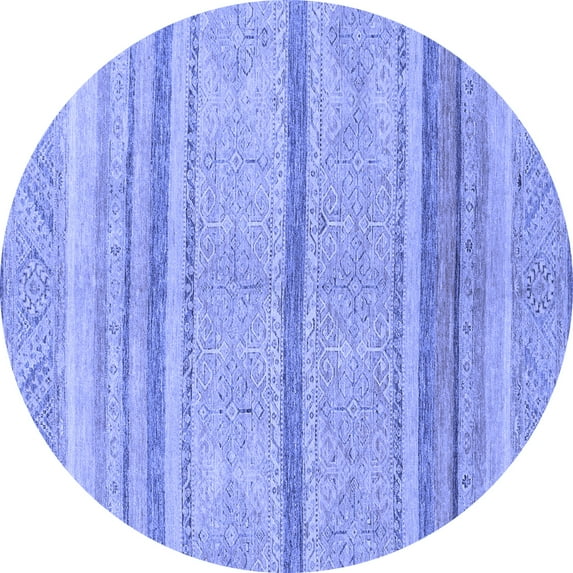 Ahgly Company Machine Washable Indoor Round Abstract Blue Modern Area Rugs, 8' Round