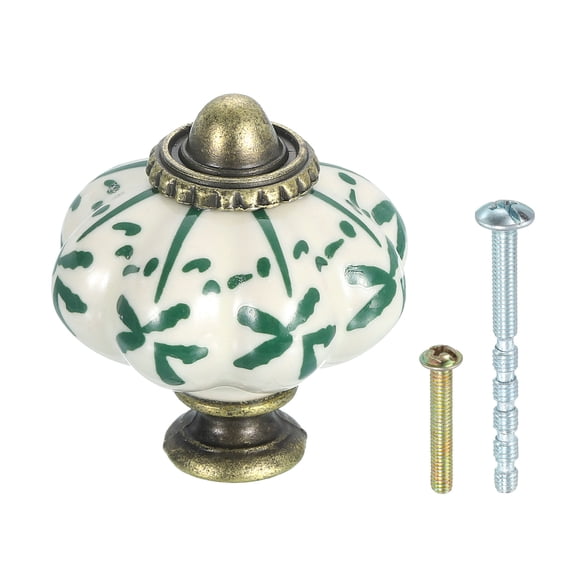 Uxcell Ceramic Knobs, 35mm/1.38" Pumpkin Cabinet Knob Drawer Pull Handle Vintage Drawer Knobs with Screws for Vanity Bedroom Furniture Closet, Green