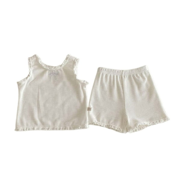 YuYuBao Baby Girls Outfits Sets Summer Pure Color Lace Trimmed Sleeveless Tops And Shorts 2 Piece Sets Clothes Girls Suits, 18-24 Months