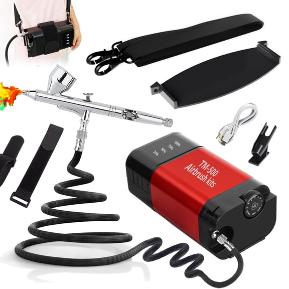 50PSI  Long-lasting battery with adjustable air pressure Desktop Air Compressor with Dual-Action Airbrush & Spray