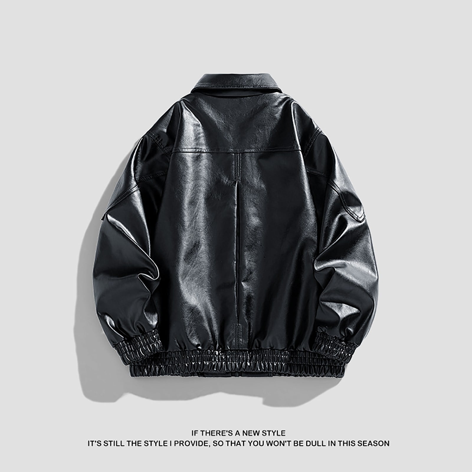 HOOMEUMY Mens Faux Leather Jacket Workout Drop Shoulder Clothes Fashion 2025 Trendy Classic Solid Coat Turndown Collar Design Vintage Loose Fit Biker Outwear Pockets Jacket Casual Black M