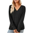 thumbnail image 5 of WREESH Womens Fashion Fleece Tunic Tops Solid Color V-Neck Button Loose Long Sleeve T-Shirt Pullover Black, 5 of 5