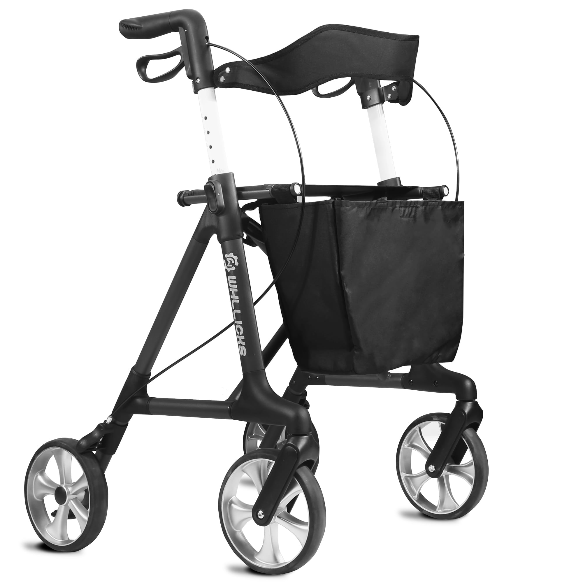 WHLICKS 330lbs Foldable Lightweight Rollator Walker, 8” All Terrain Wheels, Adjustable Handle Height with Seat for Seniors, Black