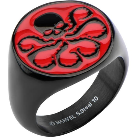 Marvel Men's Stainless Steel Black Ion Plated and Red Hydra Logo Ring