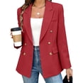 thumbnail image 2 of Cmfcve Women's Double Breasted Blazer Jacket Lapel Collar Long Sleeve Oversized Dressy Casual Suit Coat, 2 of 7