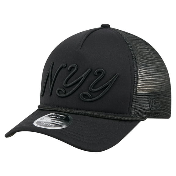 Men's New Era Black New York Yankees City Initial 9FORTY A-Frame M-Crown Adjustable Trucker Hat