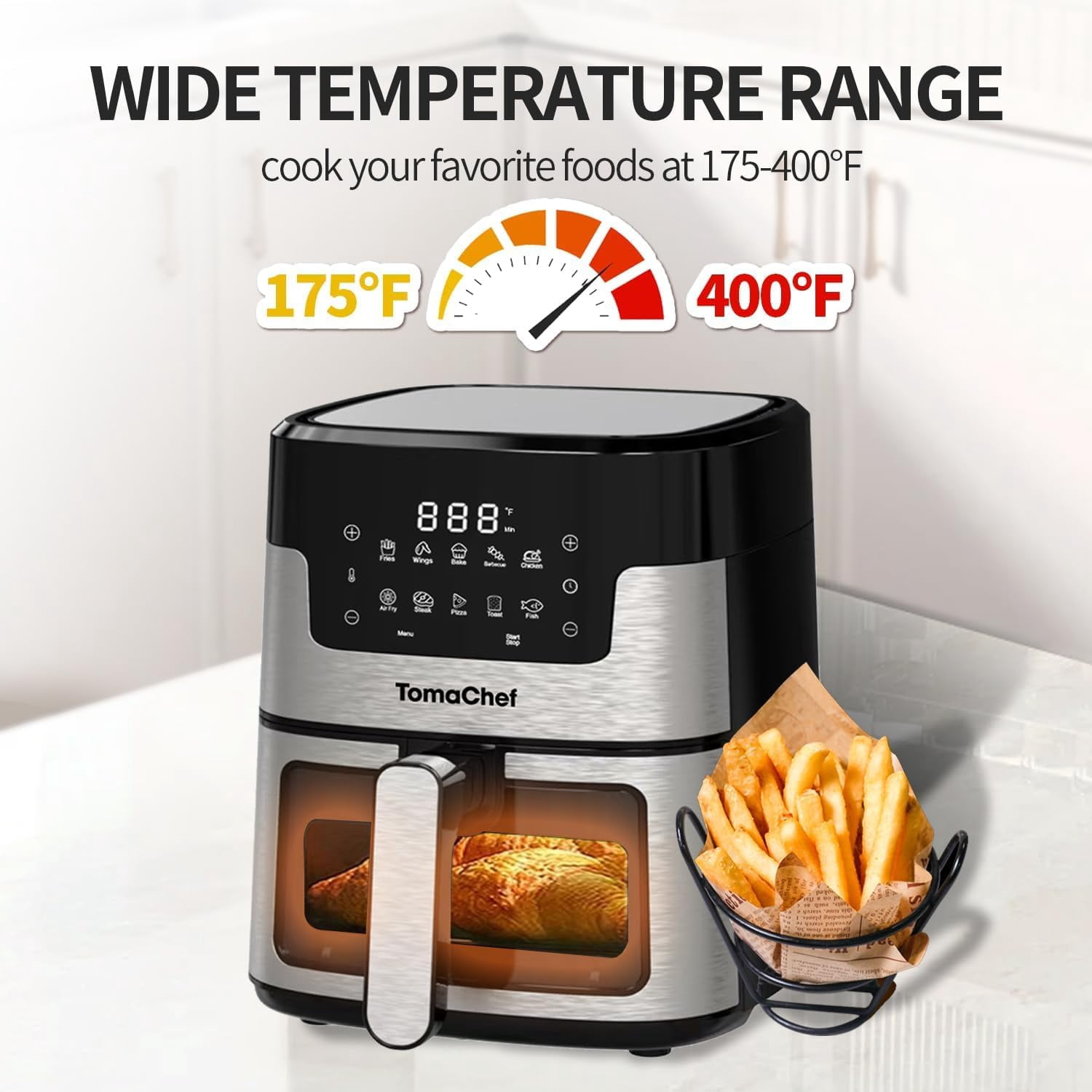 Air Fryer 10-in-1, 5.3QT Compact Oil Free Cooker with Visible Window, Healthy Cooking, Digital Control for Family