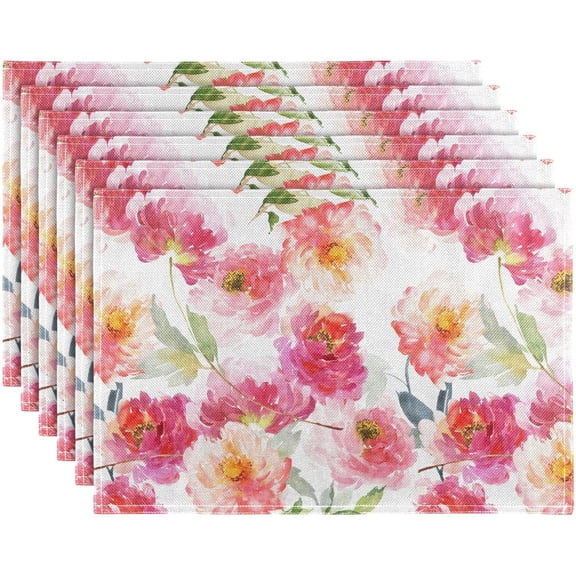 Pink Floral Placemats Set of 4,Spring Summer Flowers Dining Table Mats,Non-Slip Washable Place Mats Farmhouse Kitchen Table Placemats for Indoor Outdoor Party Wedding Decoration,12x18 inch