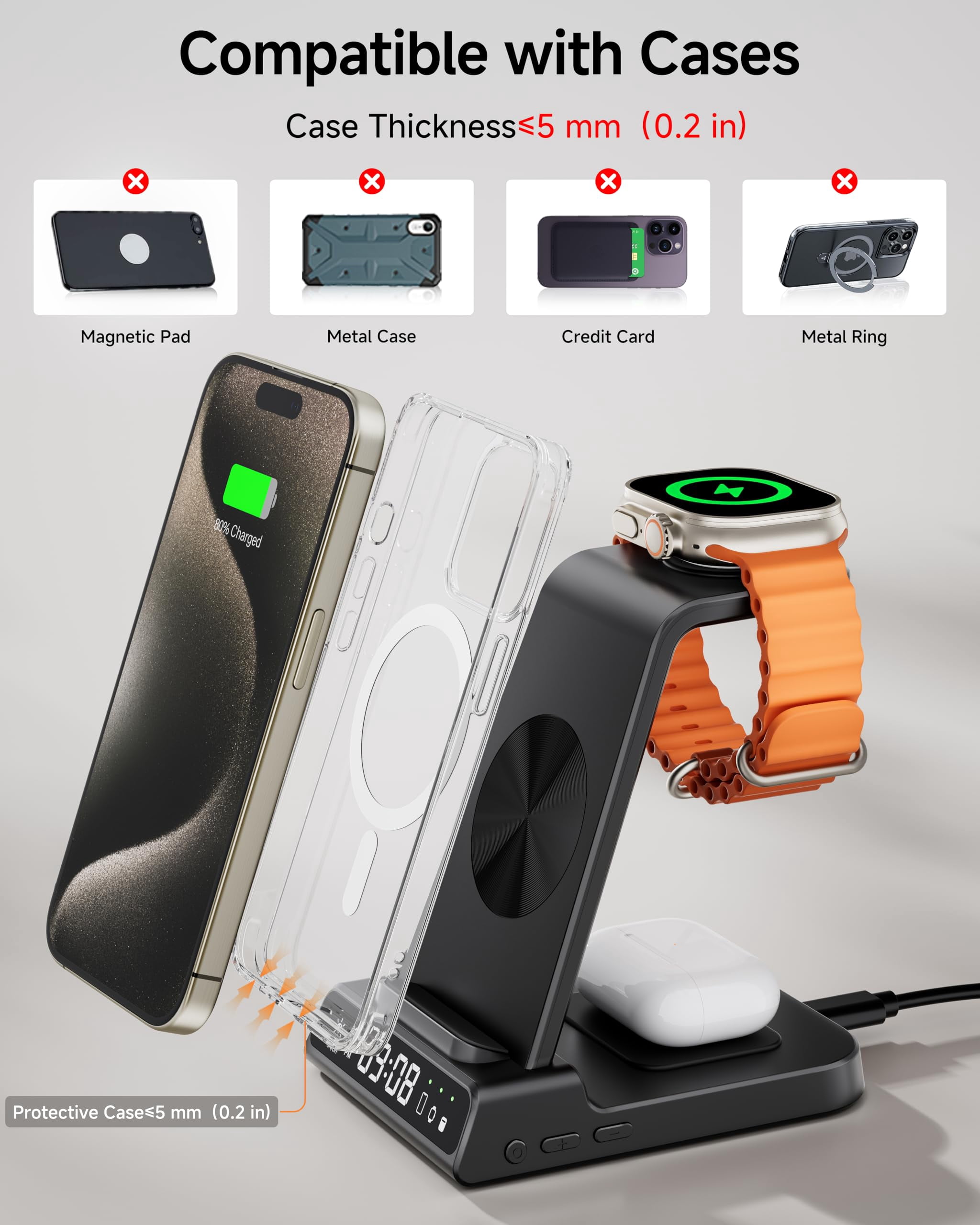 Wireless Charger for iPhone 17/Air/16/14/13/12/11 Series, 3 in 1 Wireless Charging Station for Apple Watch 11/10/9/8/7/6/5/4, for Apple Watch Ultra 3/2, for Apple Watch SE 3/2, for AirPods Pro 3/2