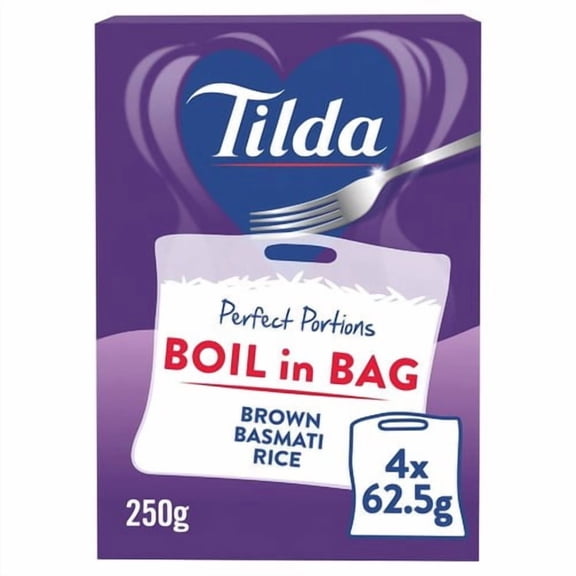 Tilda Boil in the Bag Brown Basmati Rice 4 x 62.5g, British Import (Pack of 2)