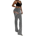 thumbnail image 3 of Coduop Women Fuzzy One Leg Stacked Pants Black and White Striped Knitted Skinny Wide Leg Pants, 3 of 8