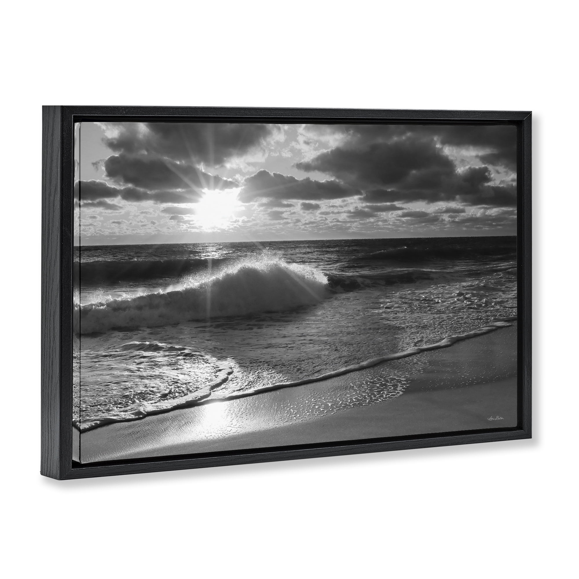Stupell Industries Sunset Crashing Wave Landscape Photography Black Floater Framed Canvas Art Print Wall Art, 25 x 17