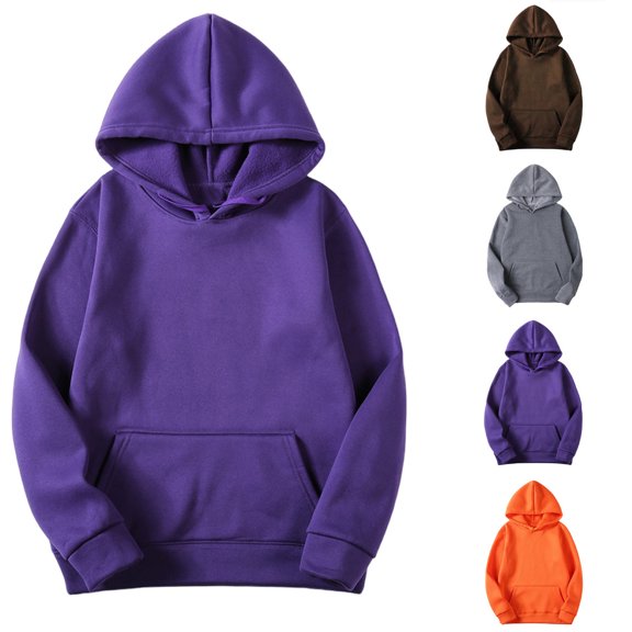 Hzzrkos Women Casual Loose Solid Color Hooded Long Sleeve Drawstring Kangaroo Pocket Pullover Hoodie Top for Daily Casual Outdoor Lifestyle