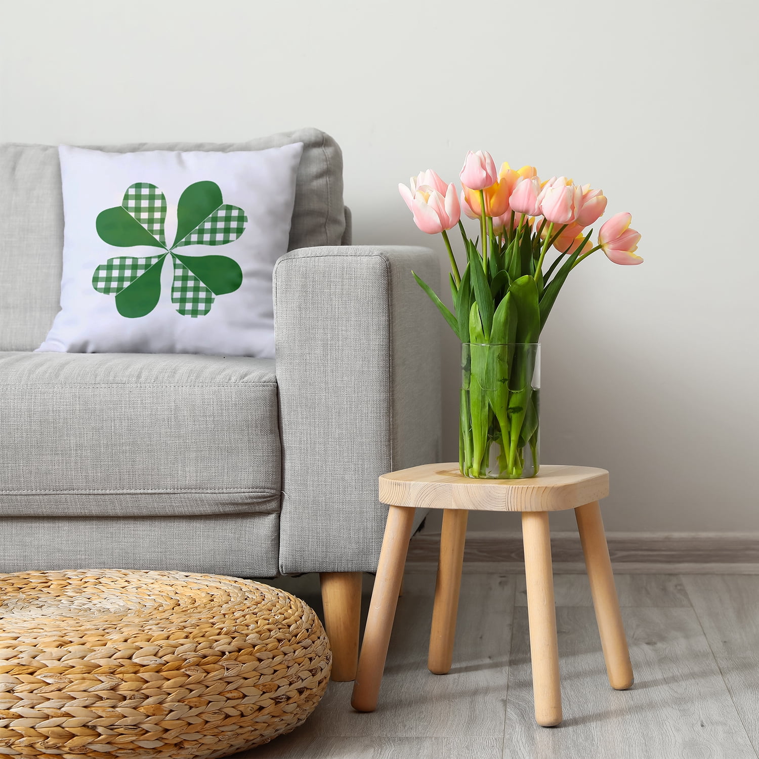 26" x 26" Simply Daisy Checkered Clover Polyester Accent Pillow, Leaf Green Qty 1