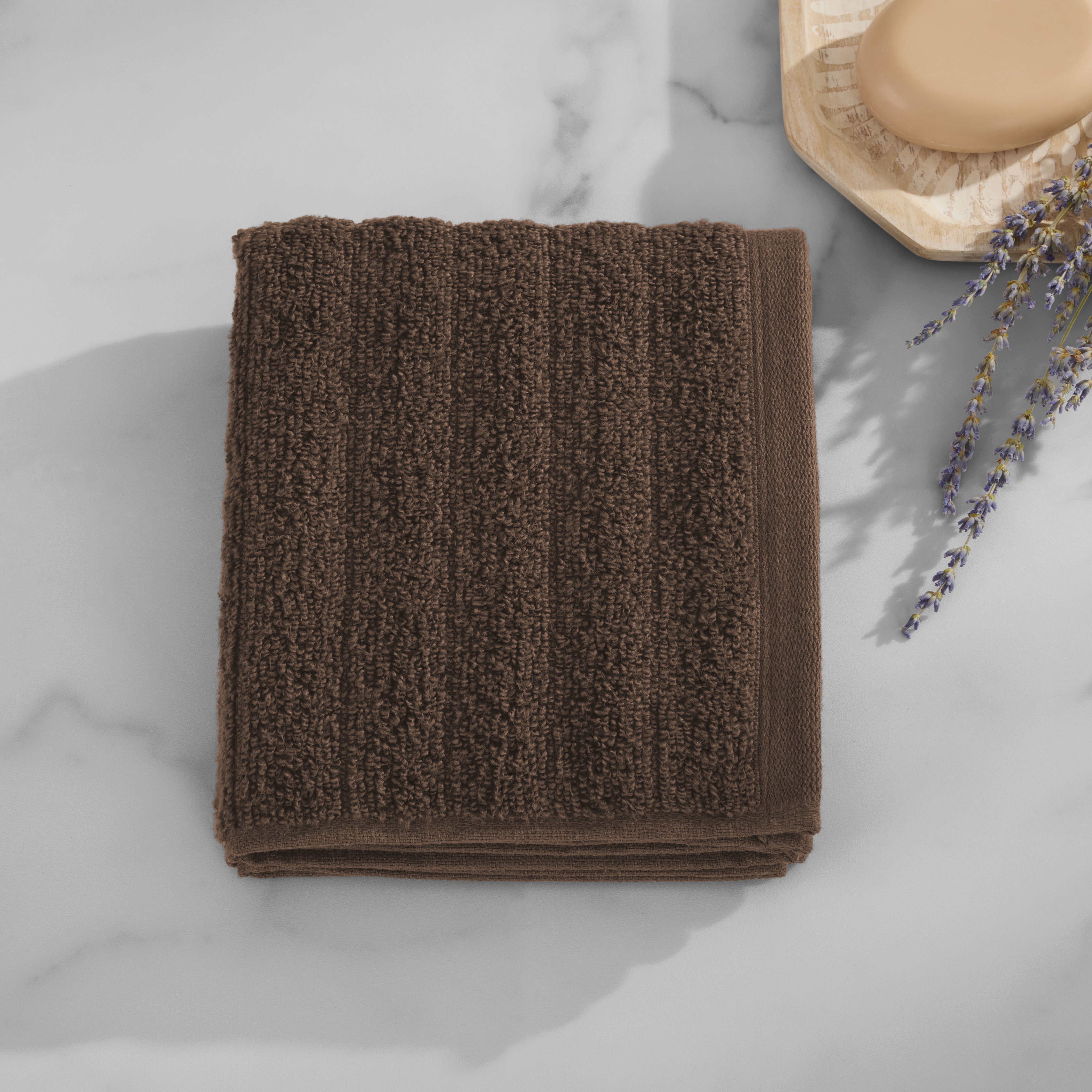 (4 pack) Mainstays Performance Cotton Washcloth, Super Soft Quick Dry Fade Resistant, Textured Brown