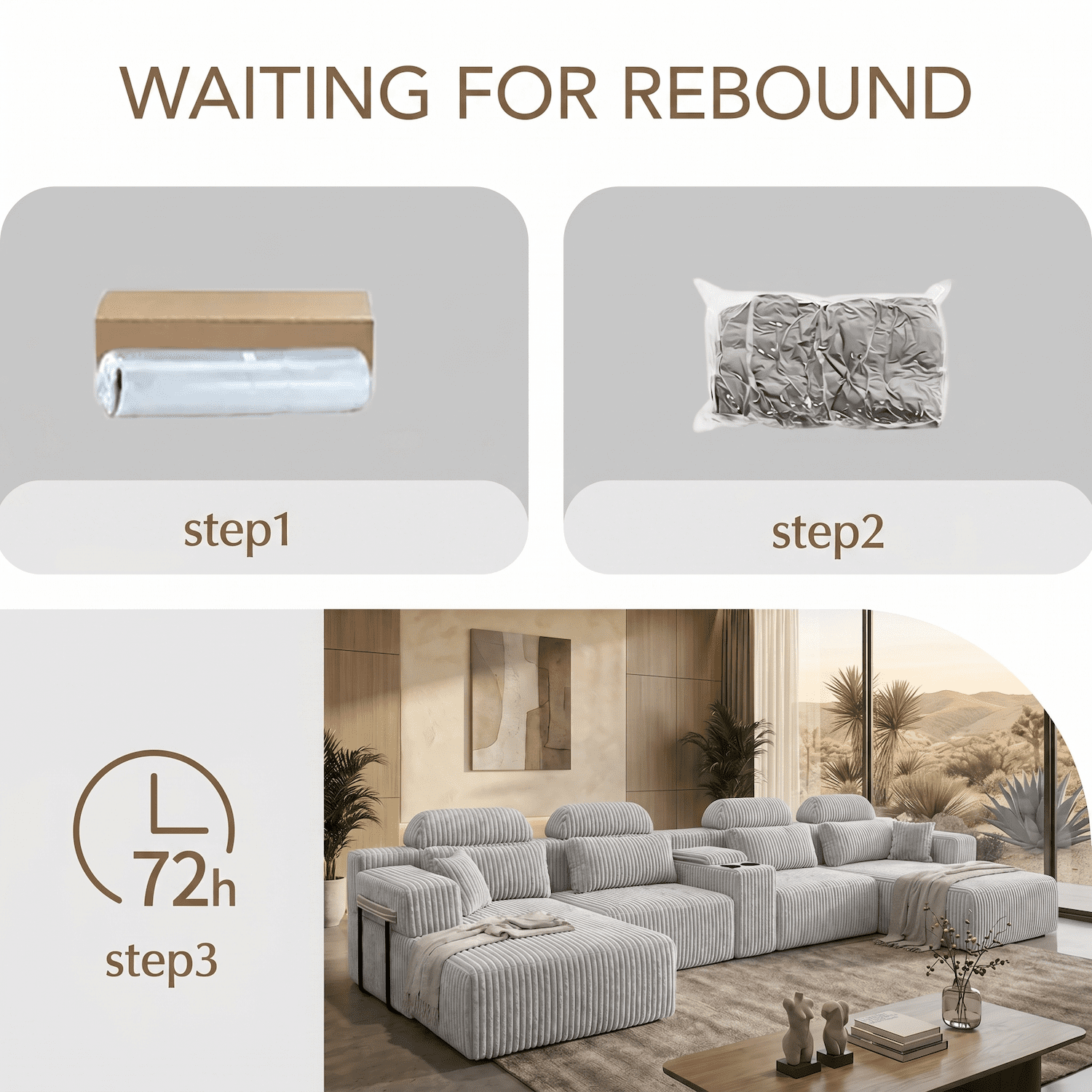 Xiweot Cloud Couch Modular Sectional Sofa, 146" Oversized 6 Seat U Shaped Convertible Couch with Chaise, Cup Holders & Storage, Corduroy Comfy Upholstered Deep Seat Sofa for Living Room, Gray