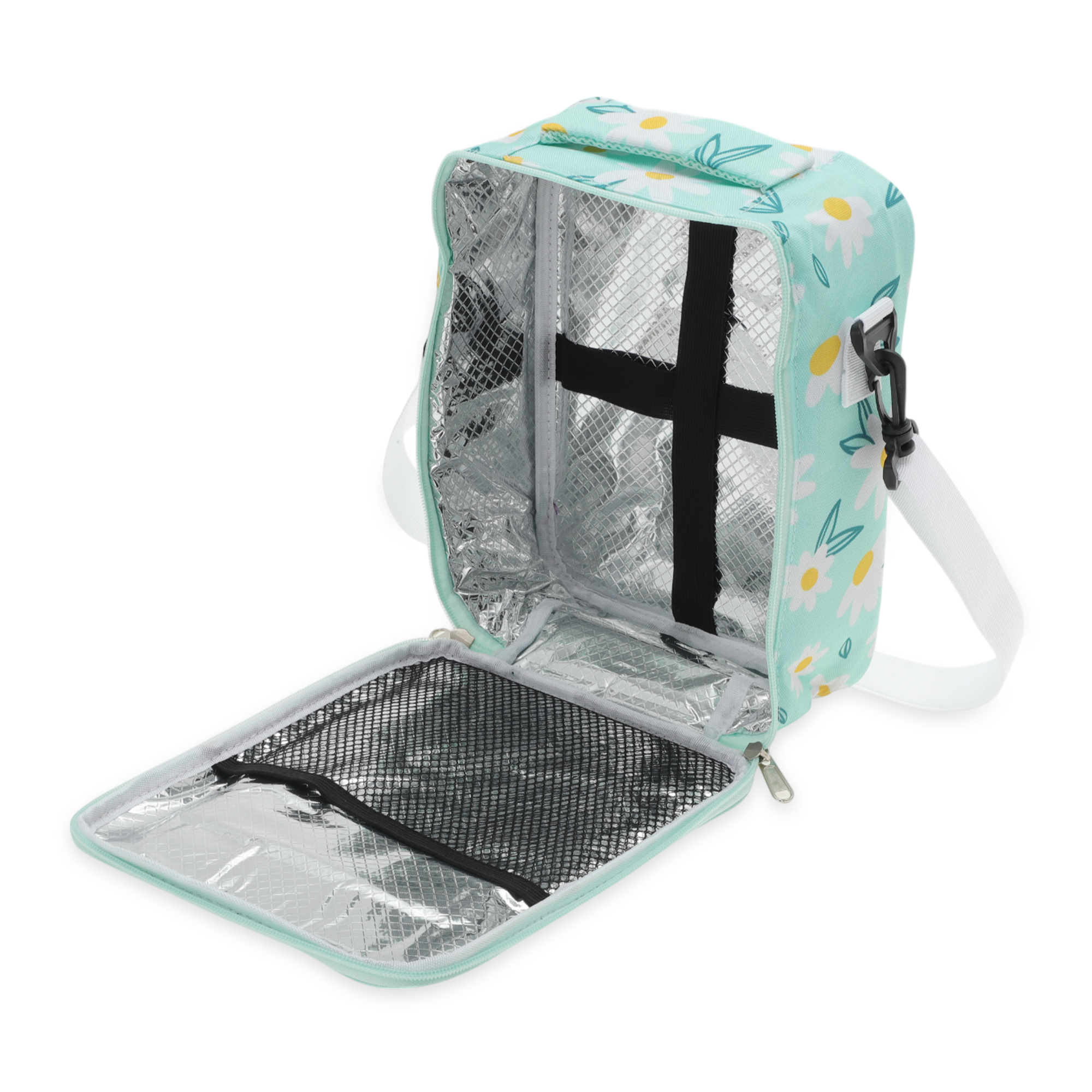 Unique Bargains Lunch Bag with Shoulder Strap 1 Pc Light Blue [Flower]