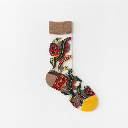 

MENRKOO 2022 Women Socks Trendy Women Mesh Ladies Breathability Patchwork Thin Socks Women’S Stockings Coffee
