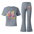 thumbnail image 4 of Ulitacool Summer Clothes For Girls Crew Neck 2Pieces Set Short Sleeve Letter Graphic Tops Flared Pants Basic Outfits 7-8 Years Grey, 4 of 4