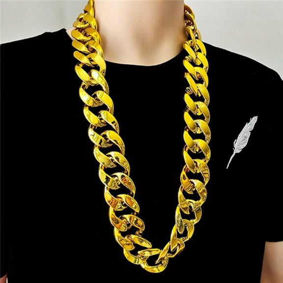 Unisex Retro Plastic Gold Chain Hip Hop Necklace for Men Women 80s 90s Rapper Punk Costume Jewelry Accessory Shooting Prop Lightweight Chunky Style
