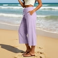 thumbnail image 4 of Textilo Women's Capris Elastic High Waisted Wide Leg Cropped Trousers with Pockets Drawstring Pant Flowy 2026 Trendy Summer Beach Comfy Outfits,Light Purple M, 4 of 5