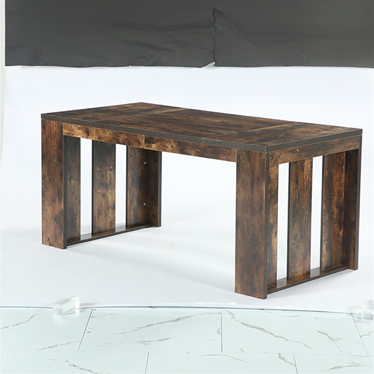 Demi Bonn Wood Kitchen Table, 63" Farmhouse Dining Table for 4-6 People, Large Rectangular Dinner Table for Dining Room, Home Office, Living Room Furniture, Brown