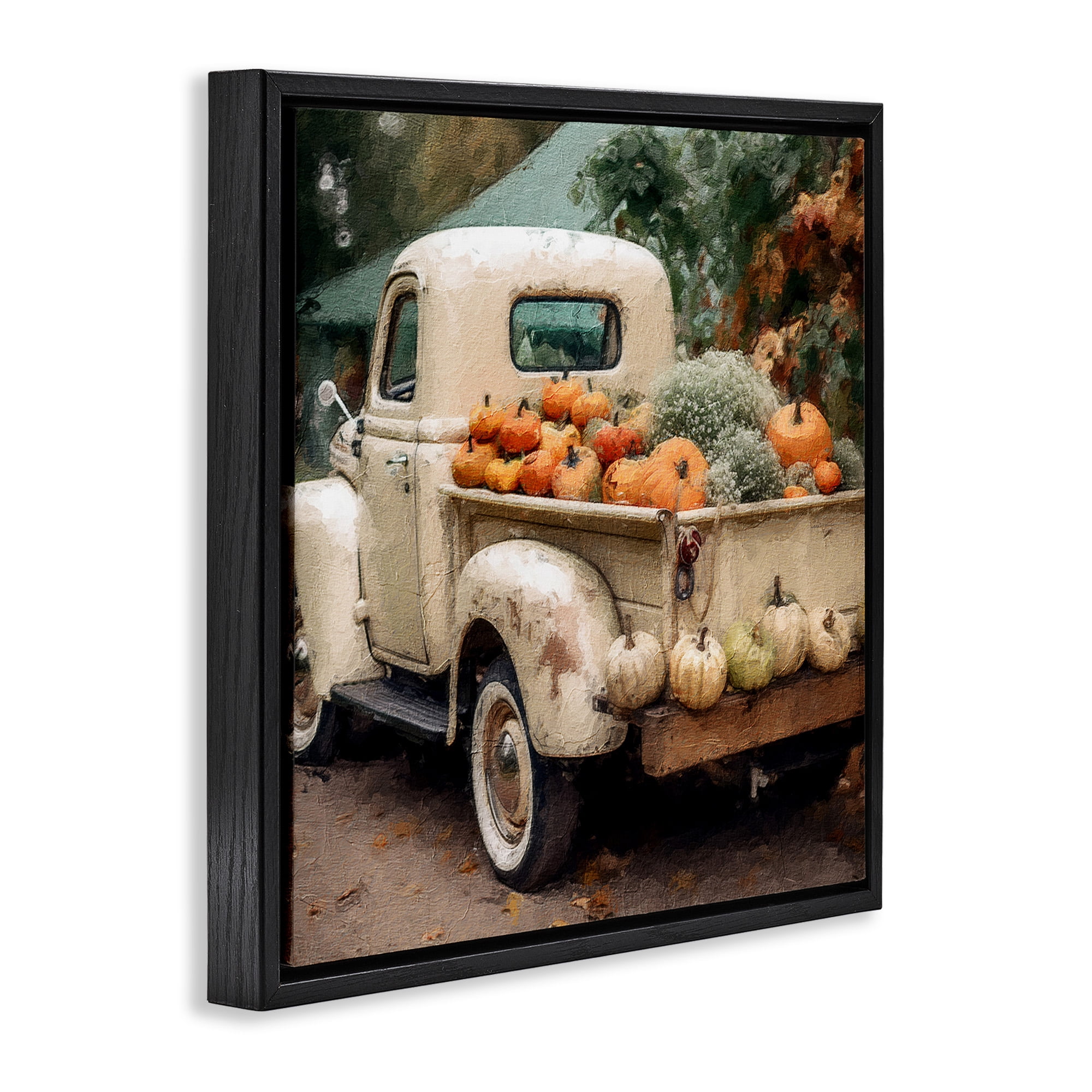 Stupell Industries Pumpkin & Gourd Truck Holiday Painting Black Floater Framed Canvas Art Print Wall Art, 25 x 25