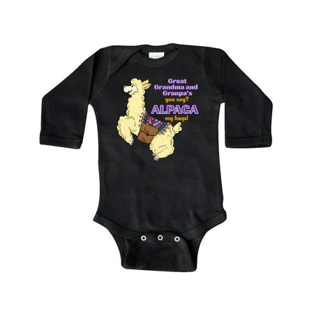 

Inktastic Cute Jumping Alpaca-Great Grandma And Grandpa s You Say ALPACA my bags! Gift Baby Boy or Baby Girl Long Sleeve Bodysuit