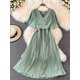 thumbnail image 1 of Formal Women's Dress V-neck Pleated Dress Elegant Temperament Waist Lace-up Hem Long Skirt Office Lady Evening Dresses VestidosS Gao Jinjia LED, 1 of 2