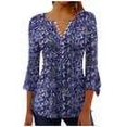 thumbnail image 5 of Puntoco Tops Blouses for women Clearance 2025,Womens Tops Casual V Neck Shirts Floral Solid Blouse Ruffle Tunics 3/4 Sleeve Tshirt Purple M(M), 5 of 5