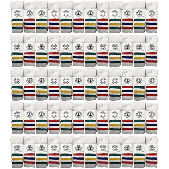 72 Pairs Of Yacht & Smith 14 Inch Wholesale Kids Tube Socks, Cotton Bulk Sport Socks Size 4-6 (White w/Stripes)