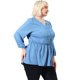 thumbnail image 3 of Women's Plus Size Peplum Top Pullover Puff Sleeve High Waist Chambray Blouse Light Blue 4X, 3 of 6